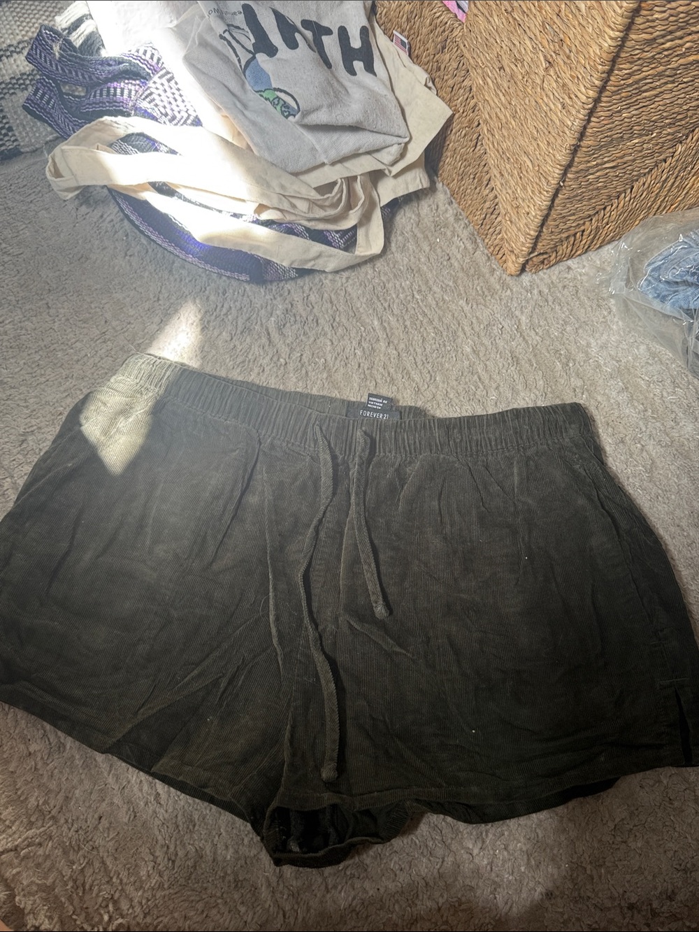 Women’s Olive Corduroy Drawstring Shorts